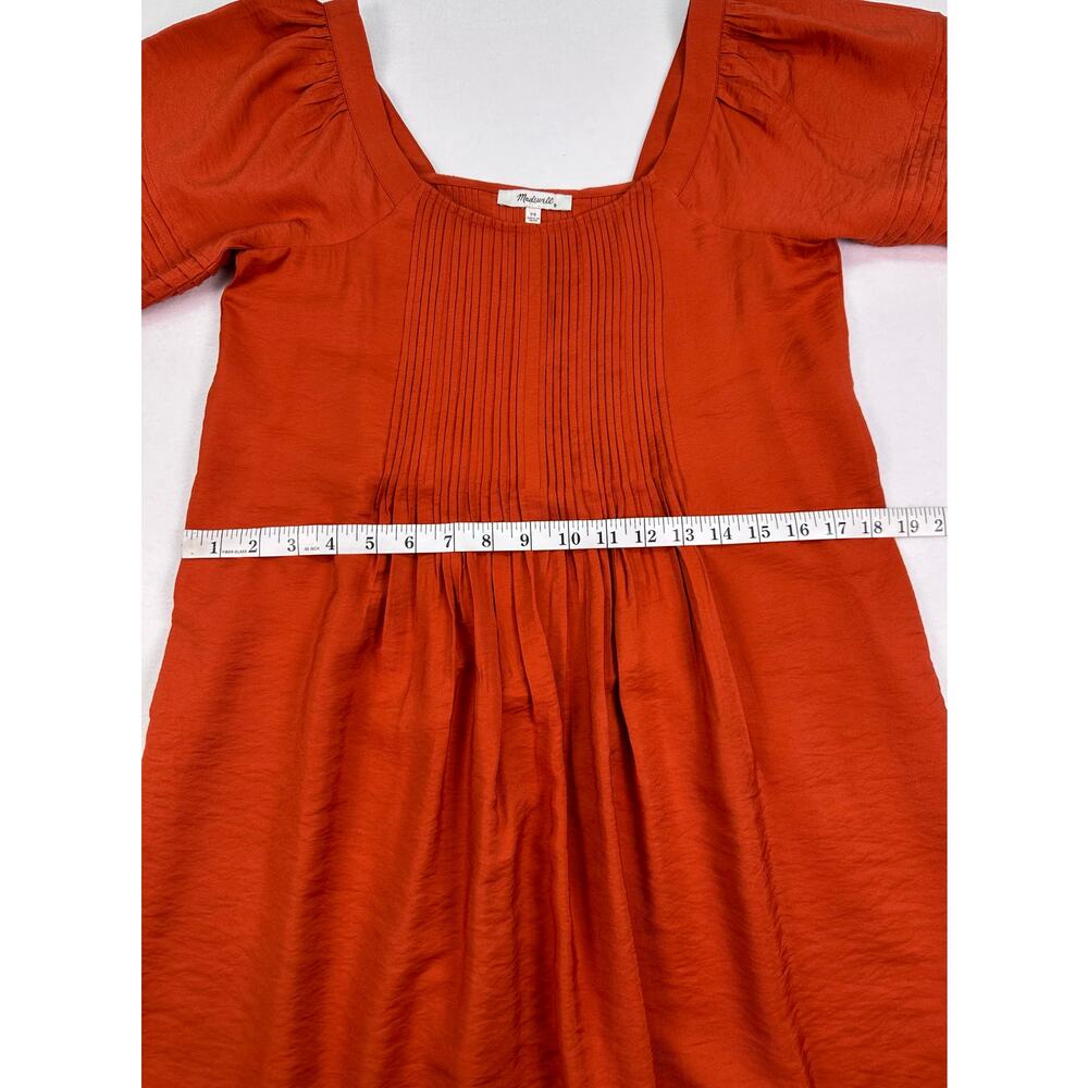 NWT Madewell Clay Orange Square Neck Pintuck Pleated Mini Dress XS - Picture 9 of 11